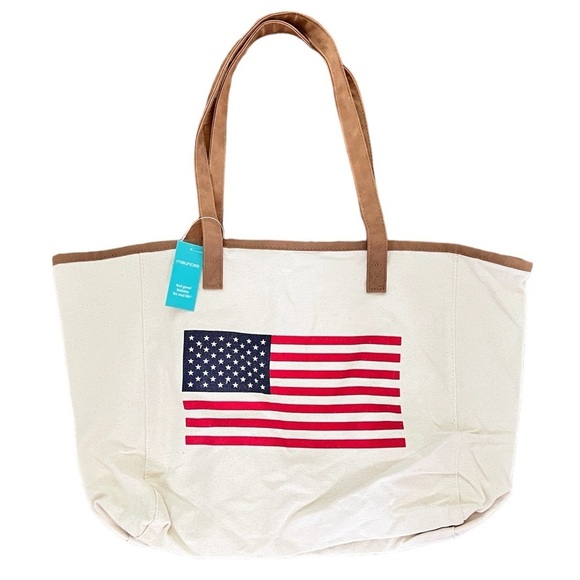 NWT Maurices Cotton USA American Flag Preppy Beach Bag Tote Costal Casual - Picture 1 of 10